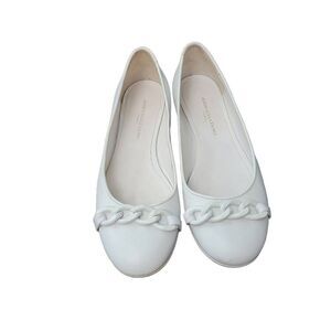 John Galliano white leather flats with white chain